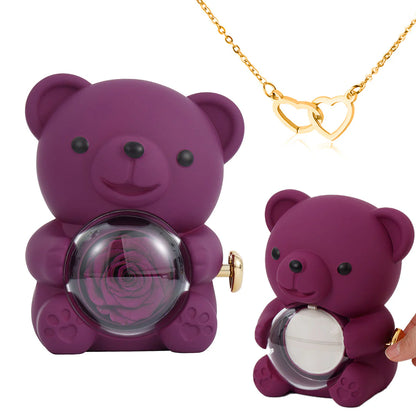 Custom Engraved Necklace with Rose Bear Gift Box