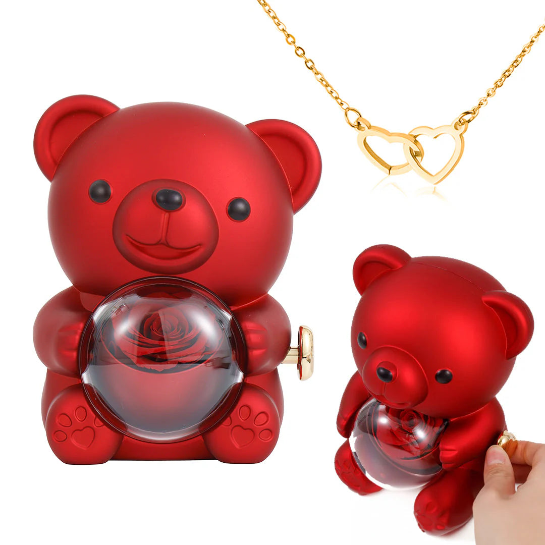 Custom Engraved Necklace with Rose Bear Gift Box