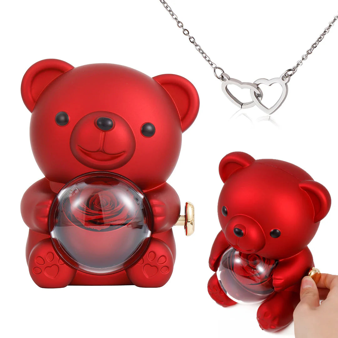 Custom Engraved Necklace with Rose Bear Gift Box