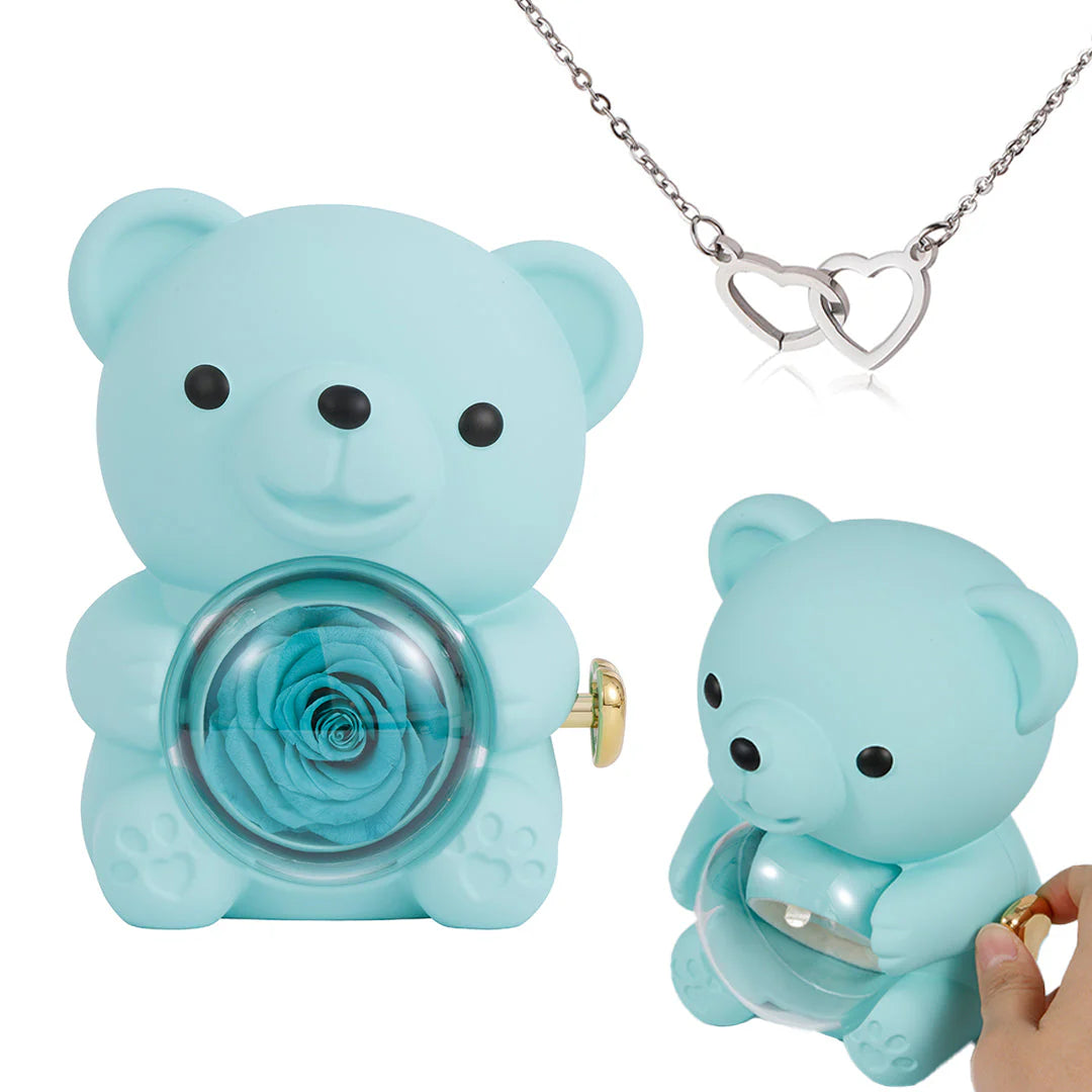 Custom Engraved Necklace with Rose Bear Gift Box