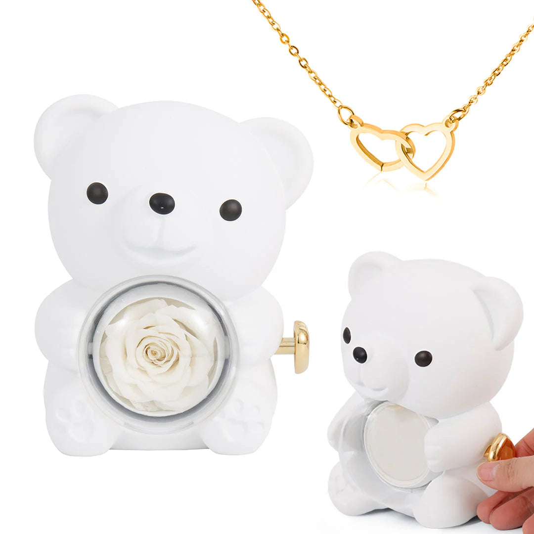 Custom Engraved Necklace with Rose Bear Gift Box