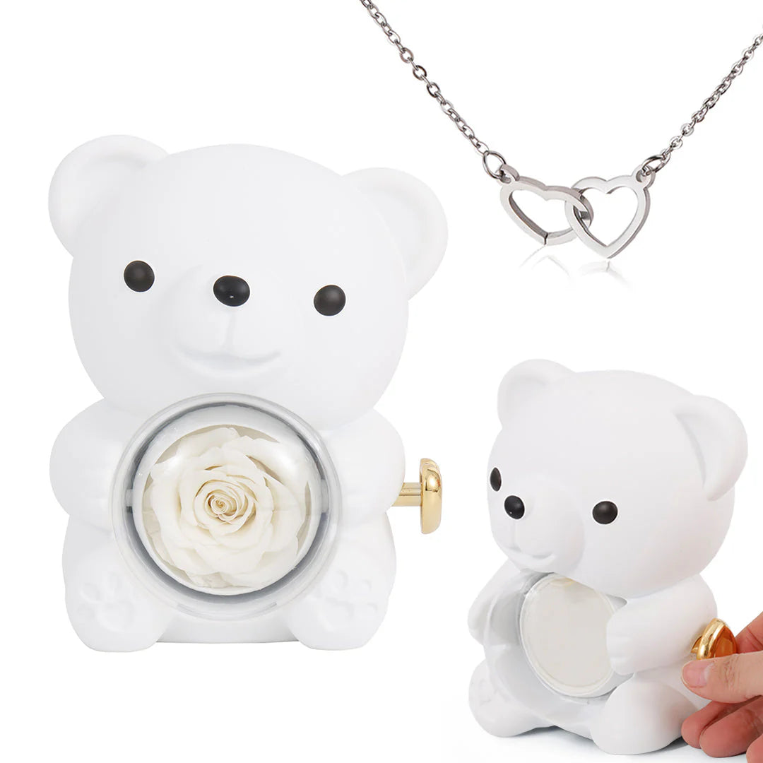 Custom Engraved Necklace with Rose Bear Gift Box